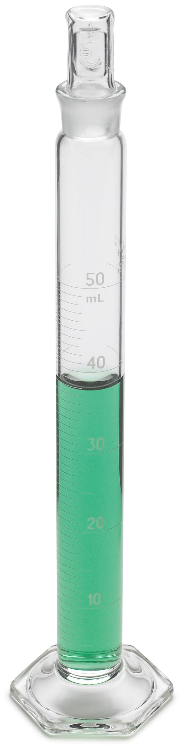 Zylinder, mit Skala, Mischen, Glas; 10 mL ± 0,1 mL, Teilung 0,2 mL; Glasstopfen Nr. 13