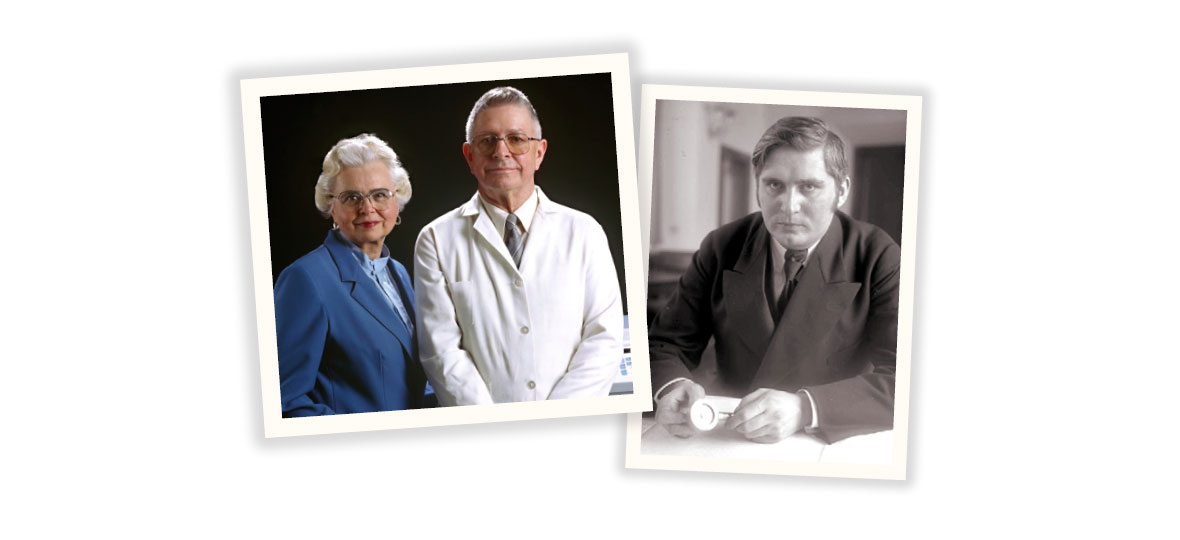 Photos des fondateurs de Hach, Kitty Hach, Clifford Hach et Bruno Lange, fondateur de Lange.